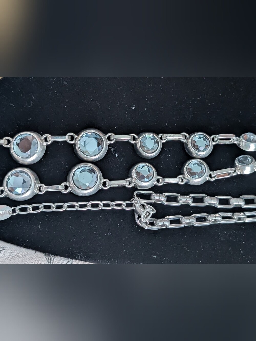 Coldwater Creek Silver Tone With Grey/Smoky Blue Rhinestone Station Necklace - Picture 9 of 11